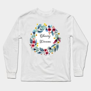 Watercolor Dreams  Floral Wreath in Stylish Elegant Style Long Sleeve T-Shirt